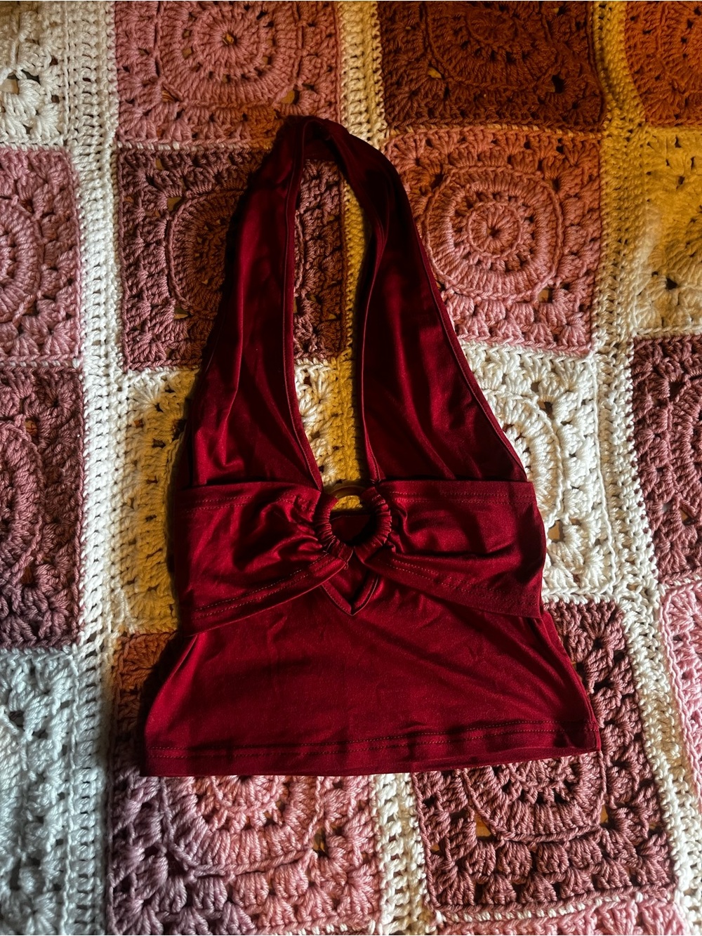 Women’s Halter Crop Top with Ring Detail - Burgundy